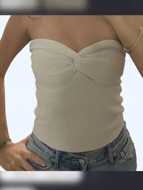 DISSH Strapless Twist-Knot Ribbed Camisole - Beige